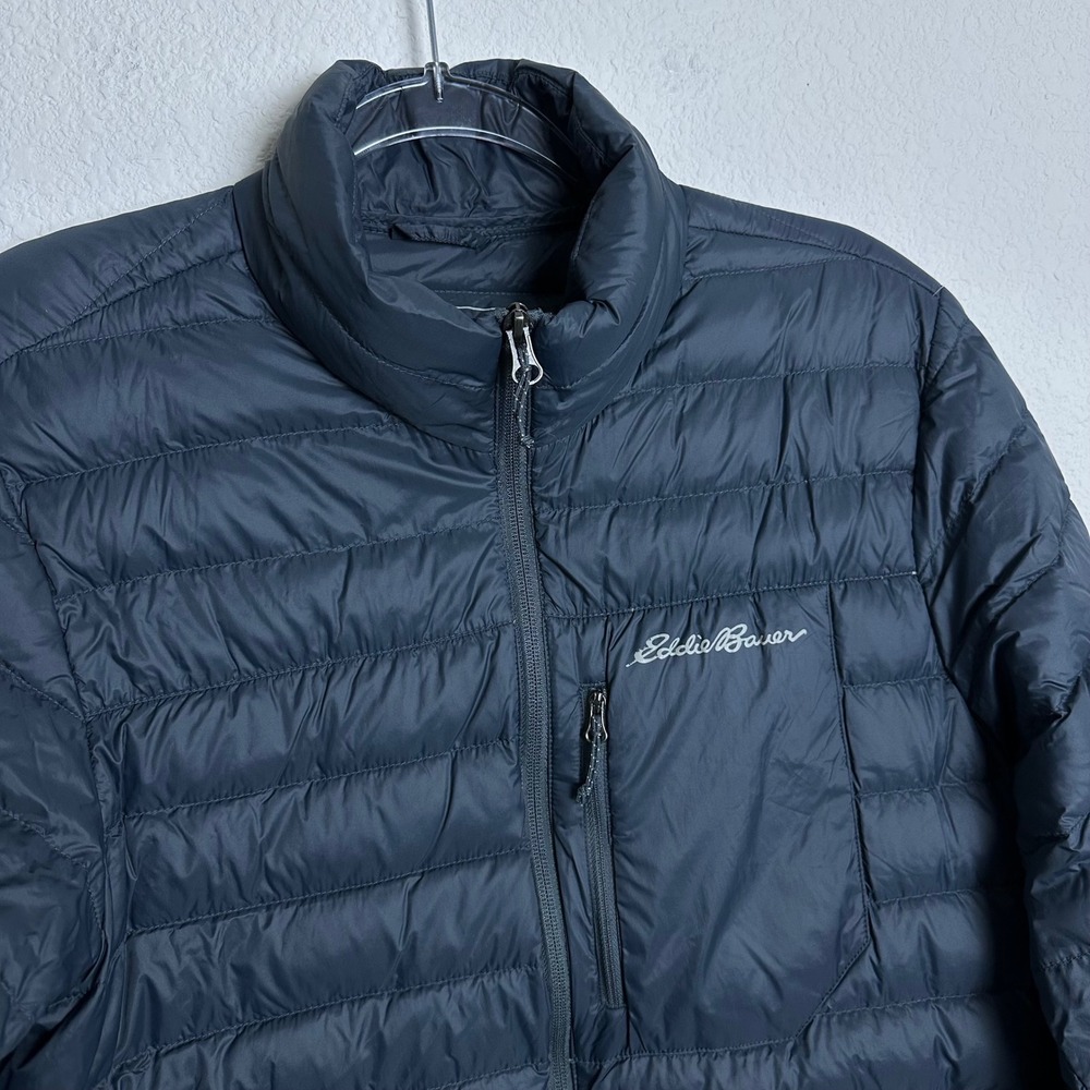 Eddie Bauer Mens Gray Down Puffer Jacket Recycled Nylon Full Zip Size M TAL